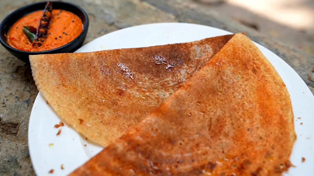 Authentic Ghee Roast Dosa with Red Chutney