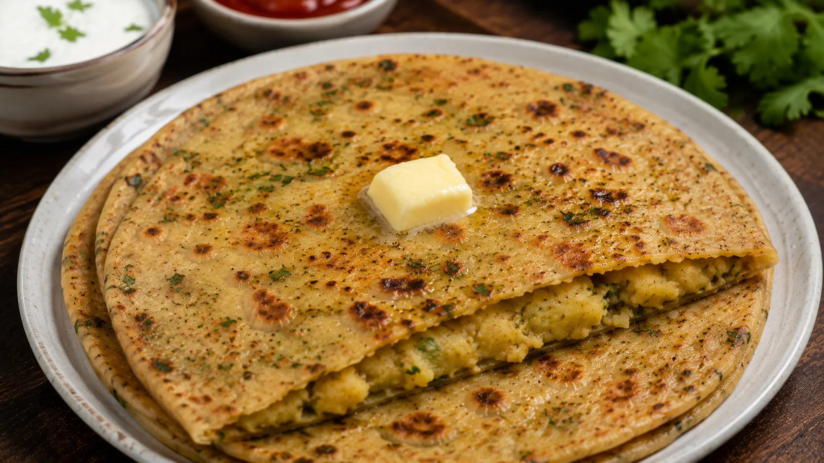 Authentic Spiced Aloo Paratha Flatbread