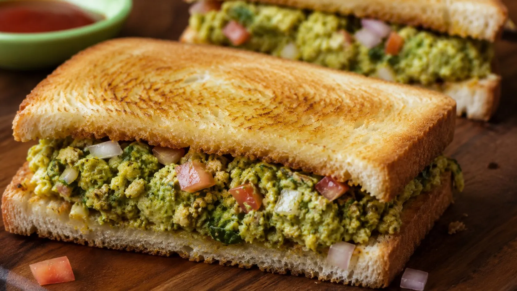 Bombay Style Green Egg Bhurji Sandwich Bombay Style Green Egg Bhurji Sandwich
