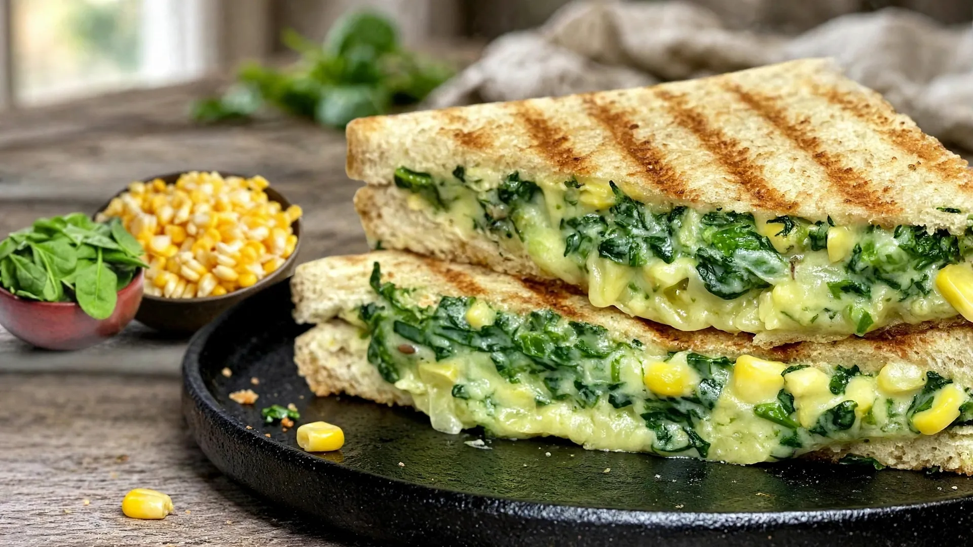 Cheesy Spinach and Corn Sandwich Toast Cheesy Spinach and Corn Sandwich Toast