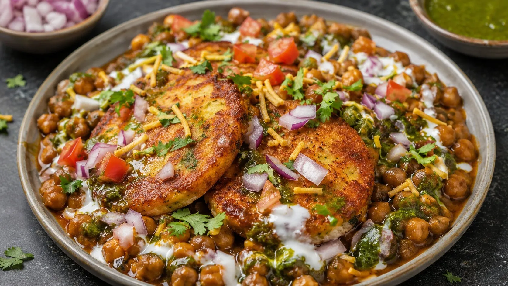 Crispy Aloo Tikki with Chole Chaat Crispy Aloo Tikki with Chole Chaat