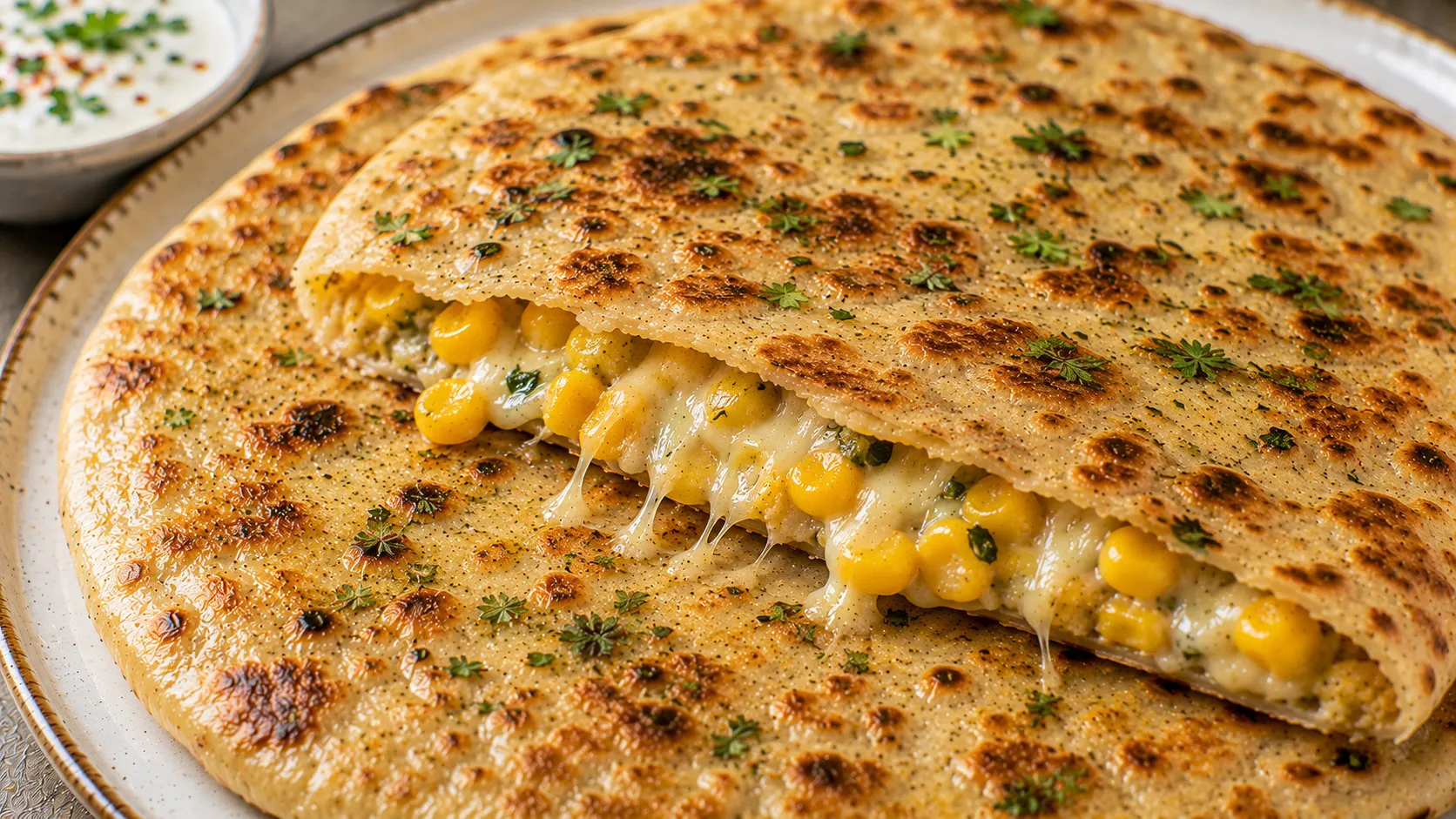 Crispy Cheese Corn Stuffed Flatbread