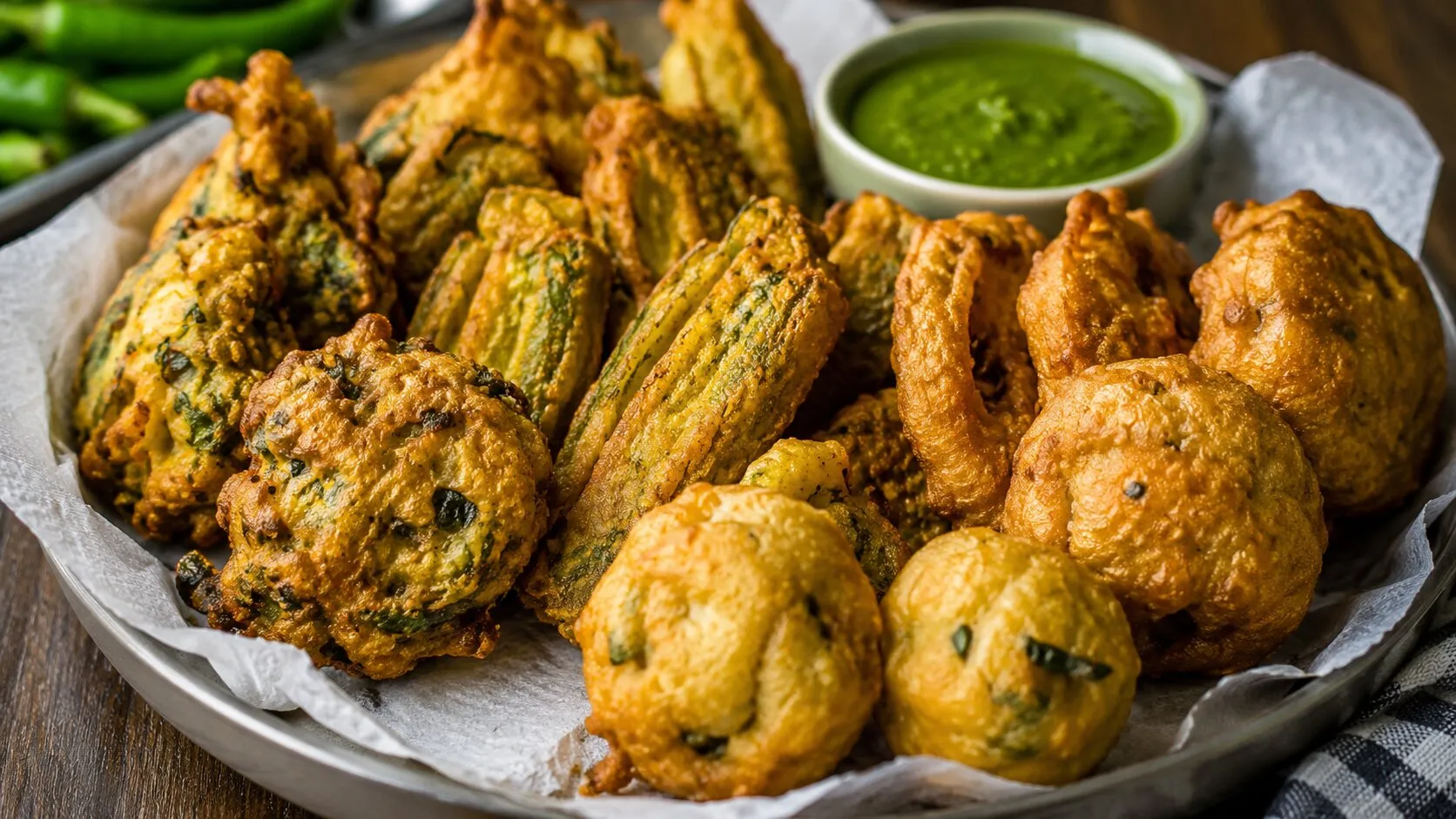 Crispy Homemade Indian Bhajia Platter Crispy Homemade Indian Bhajia Platter