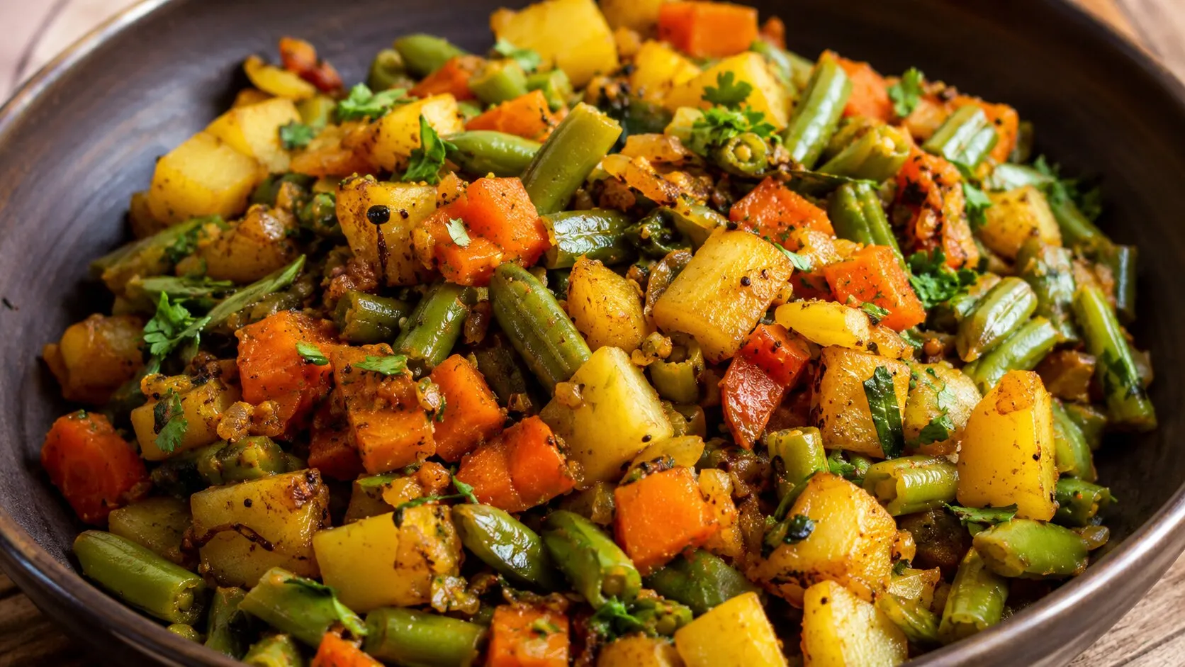 Delicious Aloo Beans Carrot Fry