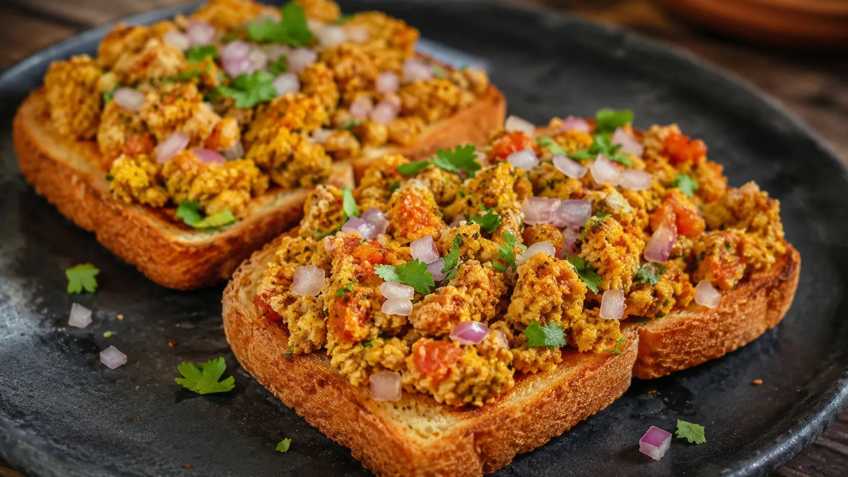 Delicious Spicy Anda Bhurji Toast