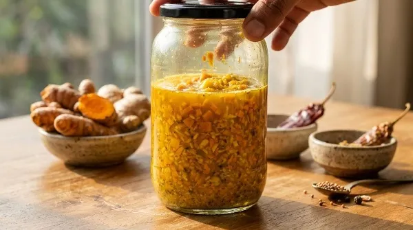 Fermented Turmeric Ginger Pickle with Vinegar