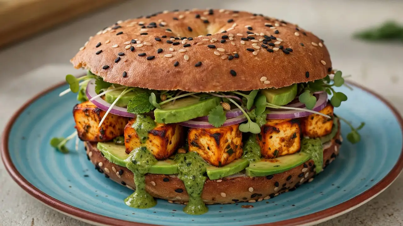 Smoked Salmon and Avocado Bagel Sandwich