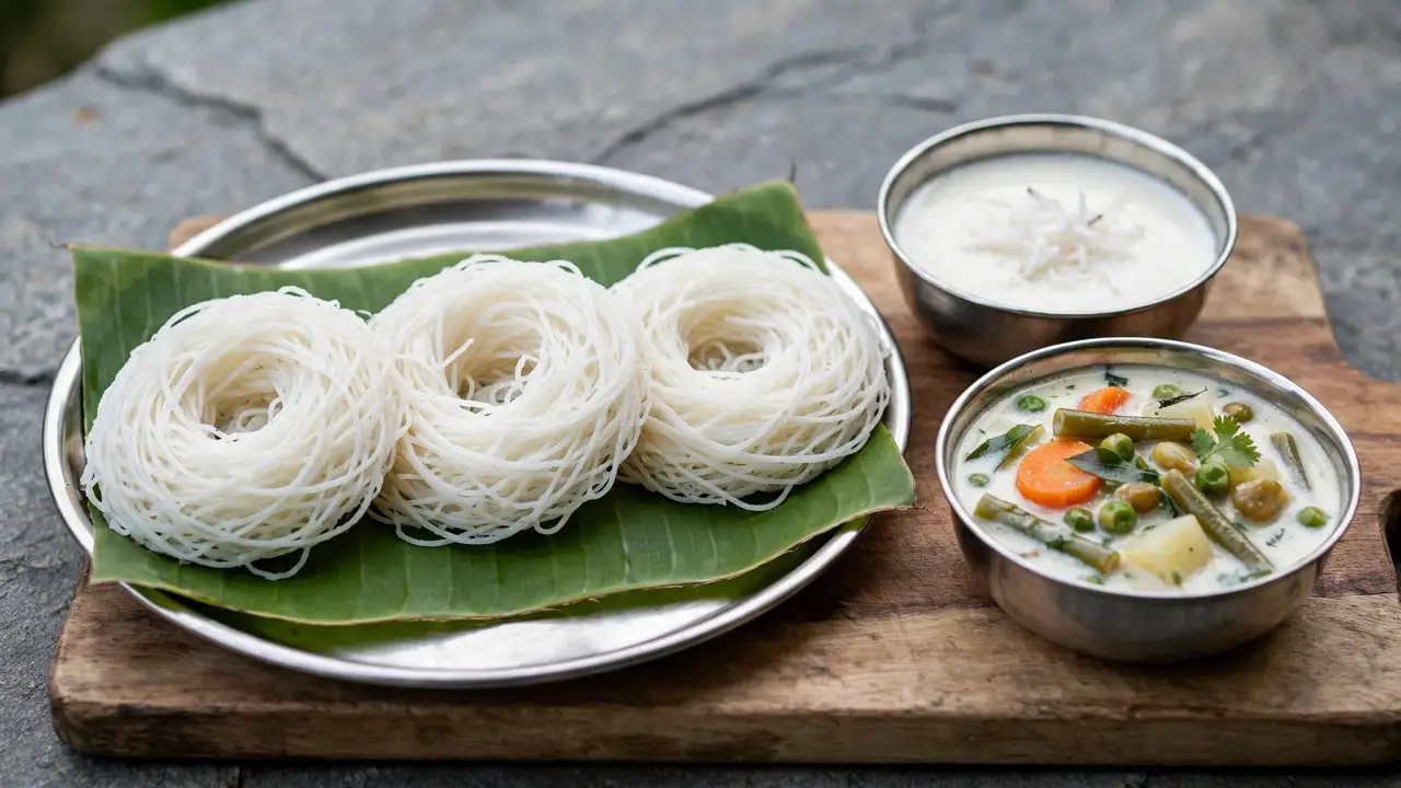 Soft Idiyappam & Creamy Vegetable Stew