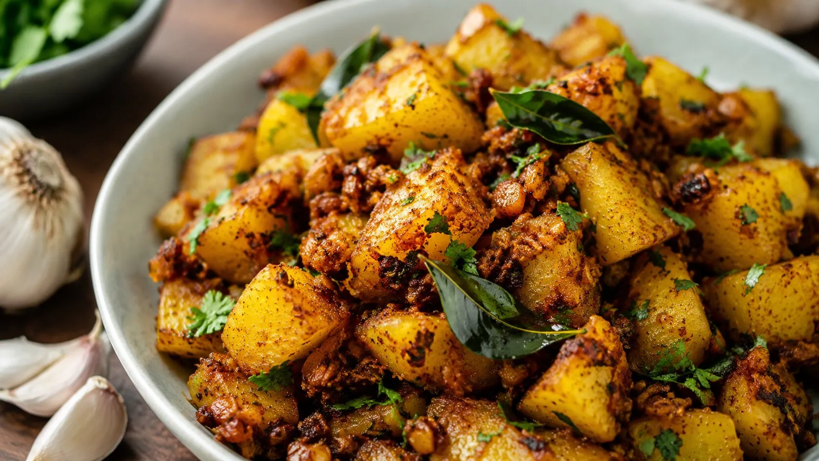 Spicy Gujarati Lasaniya Batata Spicy Gujarati Lasaniya Batata