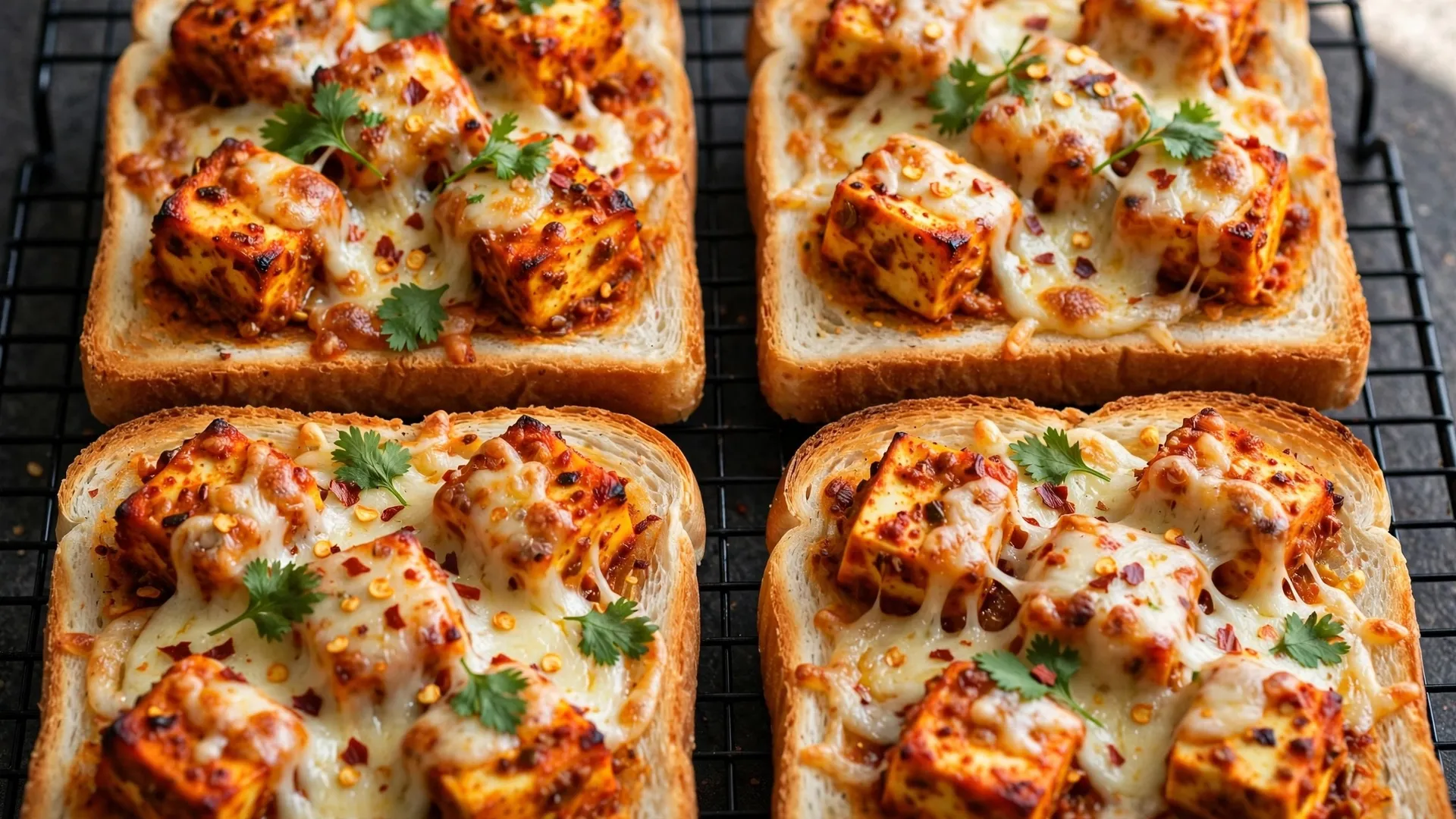 Street Style Cheesy Open Paneer Toast