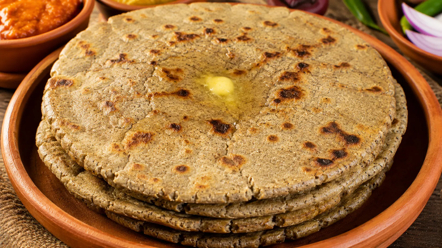 Traditional Bajra Rotla with  Garlic Chutney