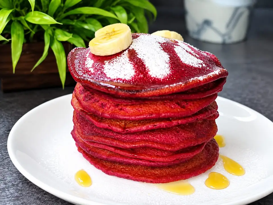 Vibrant & Eggless Beetroot Pancakes